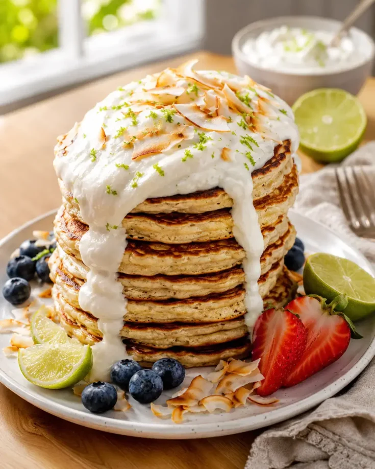 Coconut Flour Pancakes with Lime-Coconut Cream serve