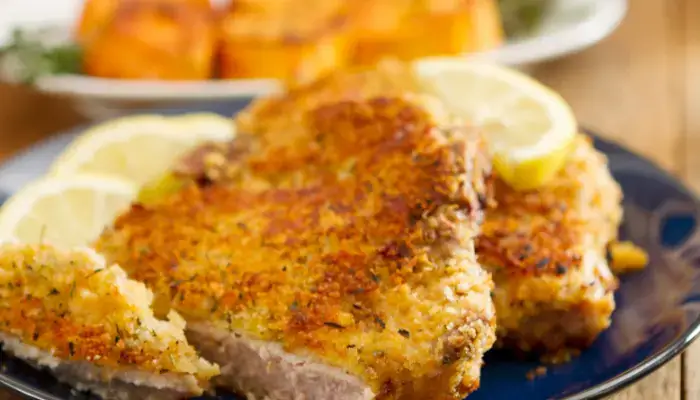 Crispy Parmesan Pork Rind Crusted Pork Chops