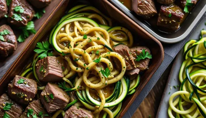 Garlic Butter Steak Bites with Zucchini Noodles