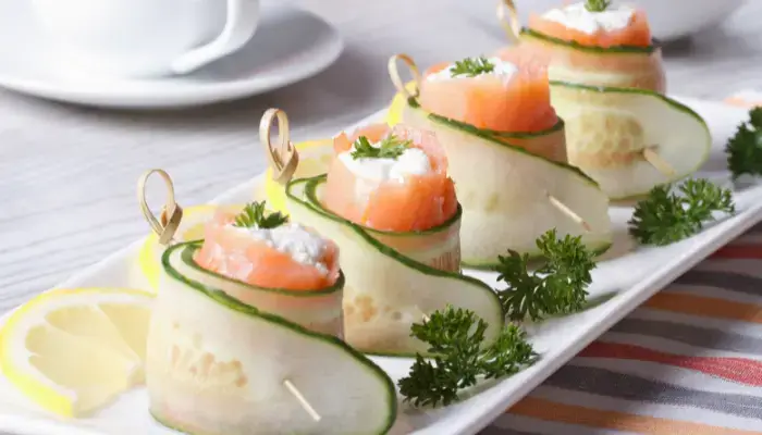Smoked Salmon and Cucumber Cream Cheese Rolls