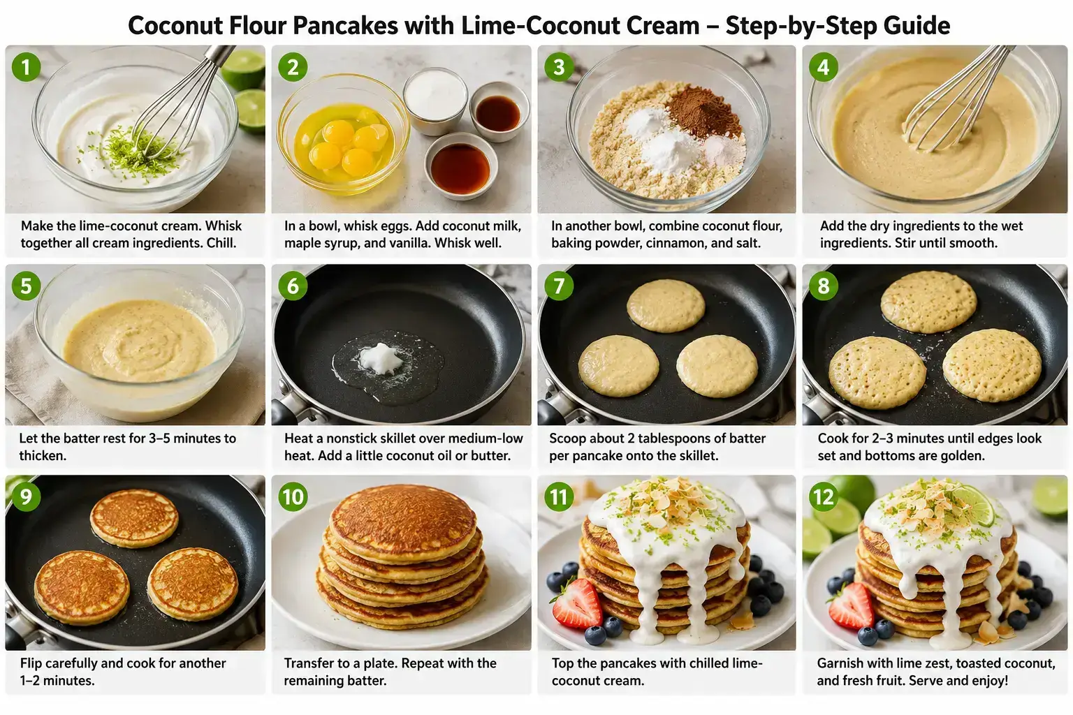 step by step for Coconut Flour Pancakes with Lime-Coconut Cream